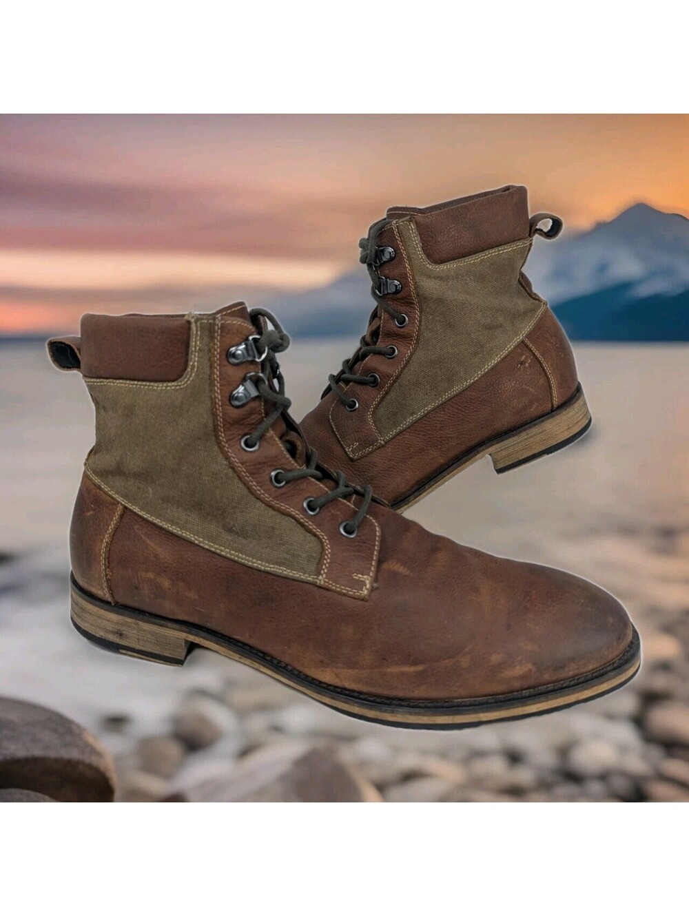 Aston Grey Canyon Canvas Leather Boots Mens 10.5 Whiskey Tobacco Brown Ankle
